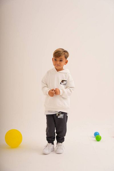 Karan Kids Boy's White Smoked Hooded Bottom Top Set