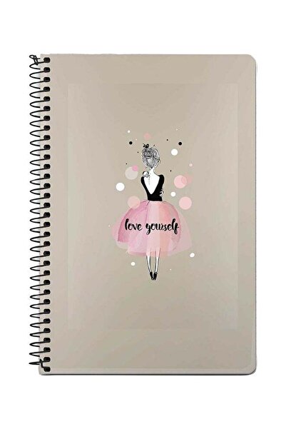 Stylizedd Love Yourself A5 Spiral Notebook Grey/Pink/Black