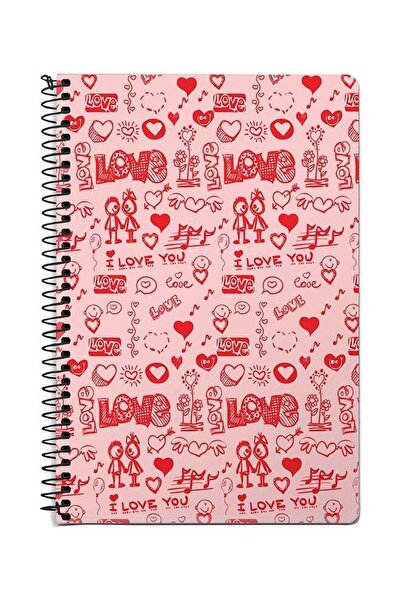 Stylizedd دفتر ملاحظات حلزوني A5 من Love Doodle باللون الأحمر