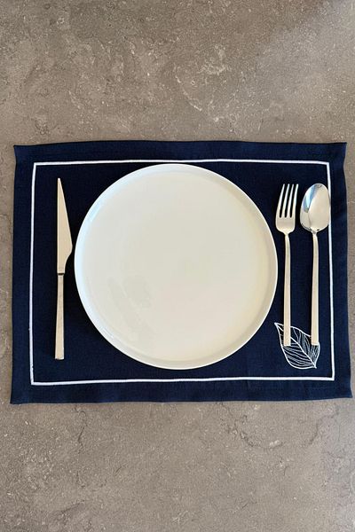 ASDİVA Vireo Embroidered Minimal Leaf Detailed 1 Piece American Service 45X35 cm - Navy Blue