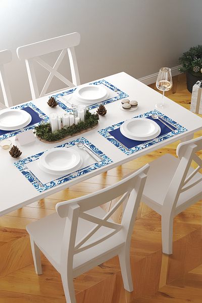ASDİVA Flowa Ethnic Motif Floral Blue Floor 1 Piece American Service – Blue/White 45X35 cm