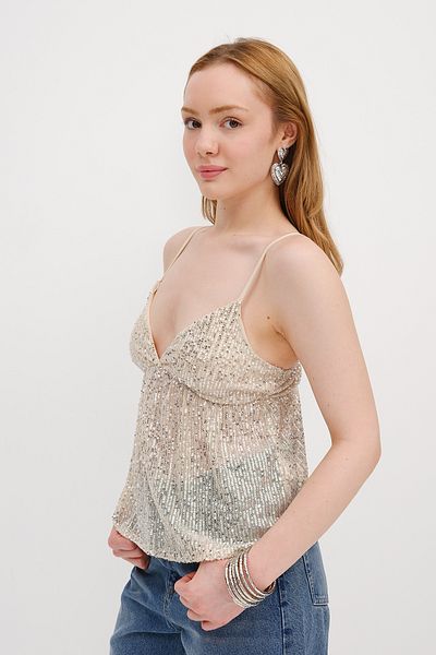 Addax Strappy Sequin Blouse A17479
