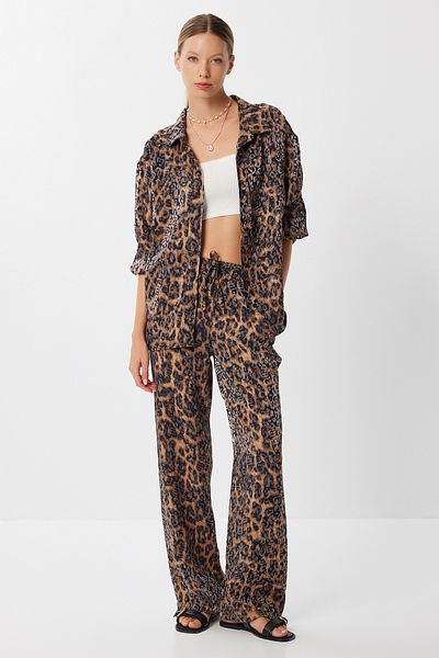 Lovelyİstanbul Patterned Woven Shirt Trousers Set Lkt0021 Black Camel