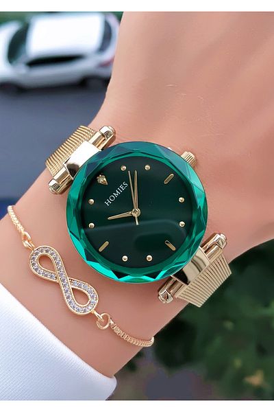 Homies Original Guaranteed Waterproof Women Wristwatch Gold Color Steel Cord Bracelet with Gift Hms28C1