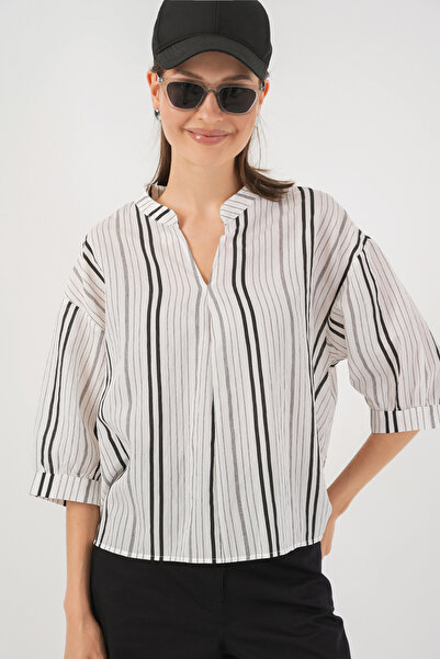 Bigdart Women's Striped Oversize Blouse 967 - Stone
