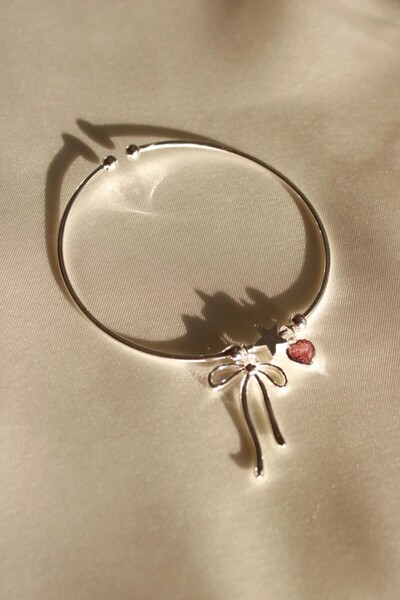 Harlofia Jewelry Gümüş Kaplama Charmlı Ribbon Bilezik