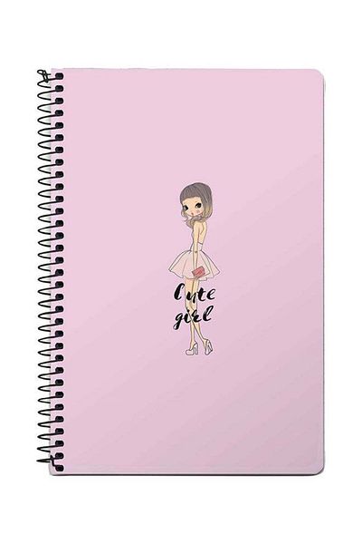 Stylizedd Coy Cute Girl A5 Spiral Notebook Pink/Black