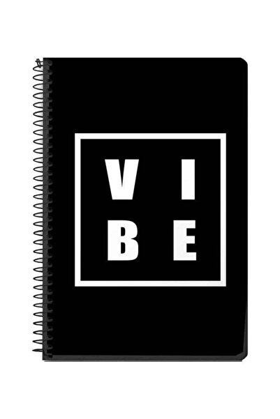 Stylizedd دفتر ملاحظات A5 مطبوع عليه Vibe، ذو غلاف حلزوني، أسود/أبيض