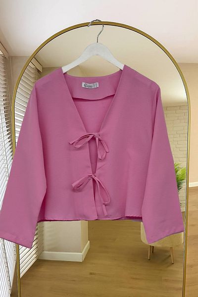 Fumel Pink Short Kimono with Front Bag