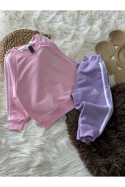 Karan Kids Girl's Striped Pink Lilac Bottom Top Set