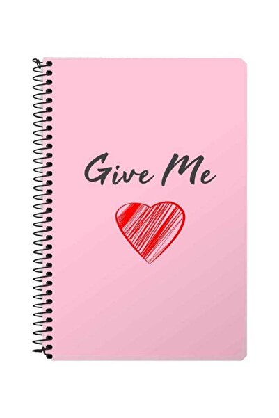 Stylizedd دفتر ملاحظات مطبوع عليه عبارة "أعطني الحب" بحجم A5، لون وردي/أحمر/أسود