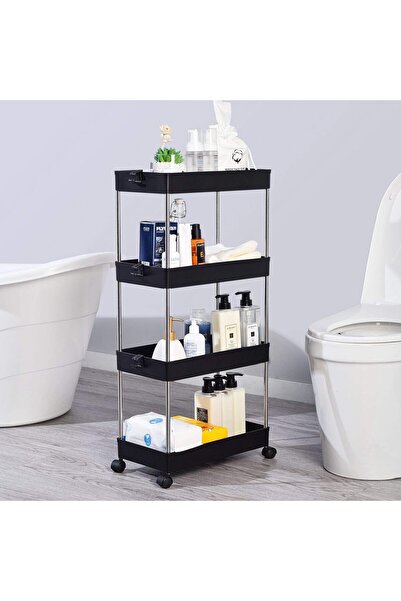 Cozy Nest 4-Tier Rolling Storage Trolley Cart with Hooks & Wheels Steel Pipes...