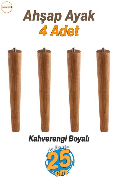 Badem10 Wooden Set of 4 Natural Brown Painted Table and Coffee Table Leg Decorative Bohemian Model Furniture Spare Part