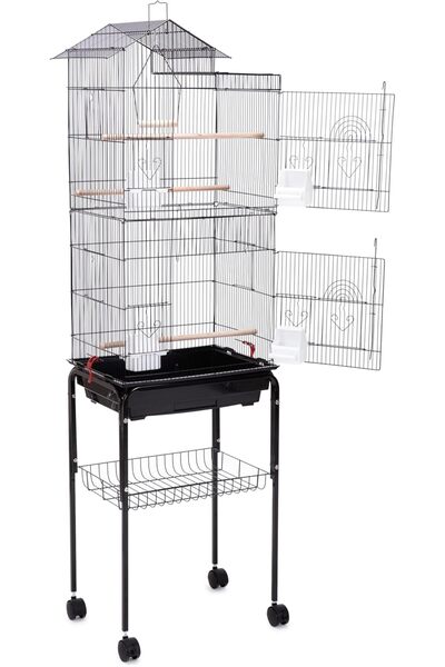 Egardenkart Roof Top Large Bird cage with Rolling Stand for Cockatiel Sun Conure Parakeet (Black)