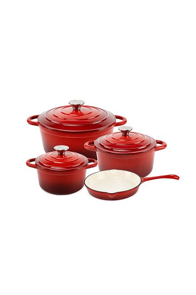 VAV GET Healthy and Safe 7-Piece Enameled Cast Iron Dutch Oven Set with Lids