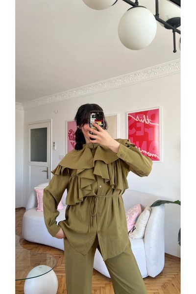 Moda İkra fırfır kuaşklı modal ikili takım