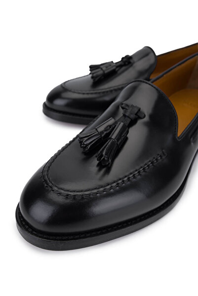 ROSSI Women's Genuine Leather Black Loafer Shoes