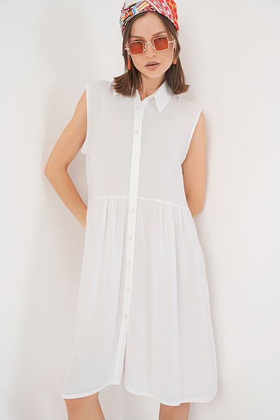 Merterium Women's Zero Sleeve Midi Dress White 1182