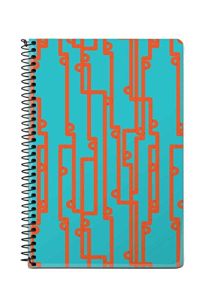 Stylizedd دفتر ملاحظات حلزوني A5 بتصميم أحجية الأنابيب، أزرق/برتقالي