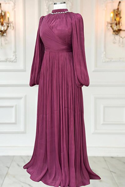 Amine Hüma Pelin Abiye Elbise vişne