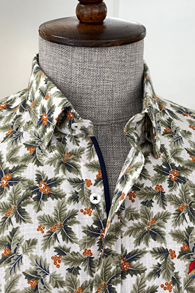 NAZEF Slim Fit High Quality Patterned Cotton Green Shirt