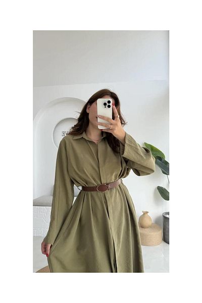 Lavanta Tekstil Belted Shirt Dress