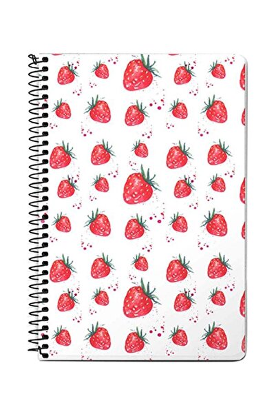 Stylizedd دفتر ملاحظات حلزوني A5 بطبعة الفراولة المتساقطة، أبيض/أحمر/أخضر