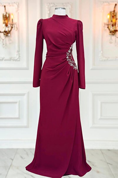 Amine Hüma Miray Tesettür Abiye Bordo