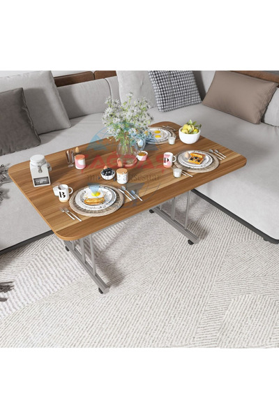 DZGN HOME METAL AYAKLI TEKERLEKLİ EKONOMİK ORTA SEHPA 70 x 110 cm – KAHVERENGİ