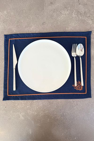 ASDİVA Mercan Minimal Embroidery Detailed Framed 1 Piece American Service 45X35 cm - Navy Blue