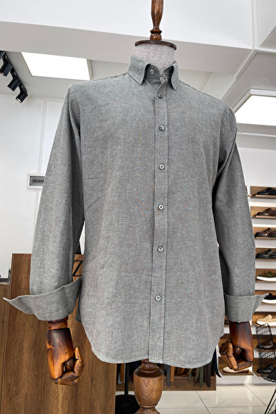 NAZEF High Quality Slim Fit Linen Light Green Shirt