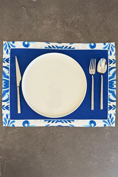 ASDİVA Flowa Ethnic Motif Floral Blue Floor 1 Piece American Service – Blue/White 45X35 cm