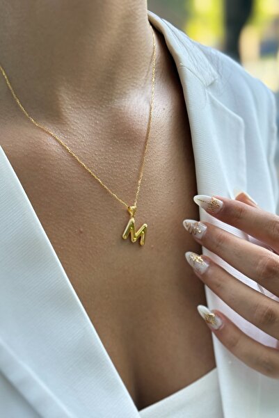 Utku Kuyumculuk 22 AYAR ÖZEL TASARIM BOMBE M HARFLİ ALTIN KOLYE