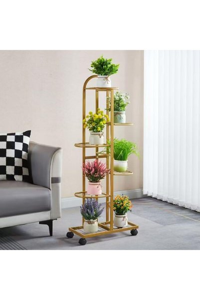 urevo 6-Tier Metal Plant Stand with Movable Wheels