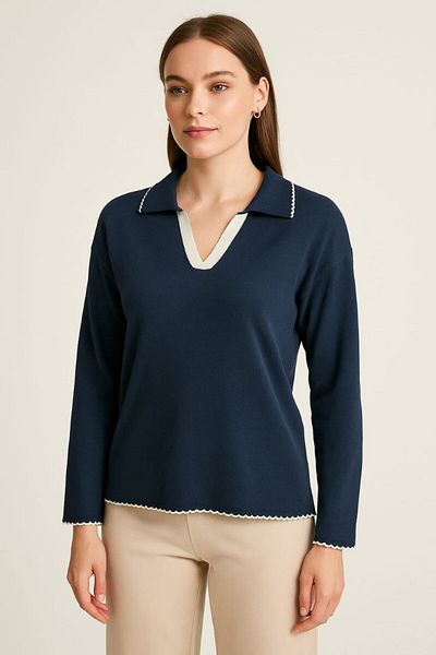 BOZKAYA ÖRME Cowboy Stitched Polo Neck Sweater