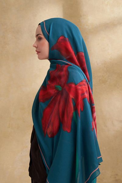 ARMANDA Petrol Blue Cotton Modal Shawl 3382