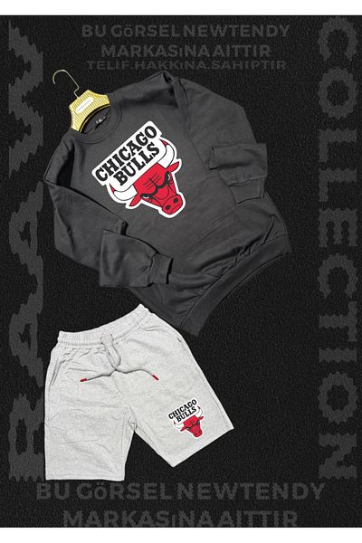Minikelya Chigago Bulls Print Crew Neck Combed Cotton Shorts Cotton Bottom Top Fan Set