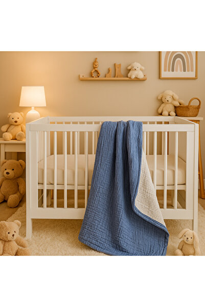 Tasarım Hb&Victory 100% Cotton 4 Layer Muslin Baby Blanket Indigo Blue Color ...