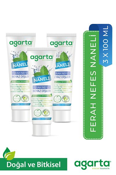 Agarta 3 Pieces Natural Intense Mint Fluoride-Free Fresh Breath Toothpaste 100 ml