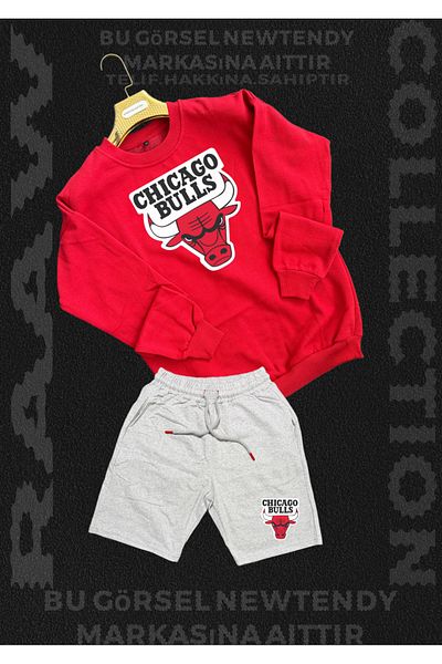 Minikelya Chigago Bulls Print Crew Neck Combed Cotton Shorts Cotton Bottom Top Fan Set