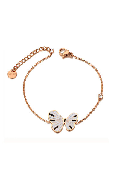 Eva Grace Brățară Marceline, auriu rose, cu model fluture, din oțel inoxidabil placat cu aur 18K