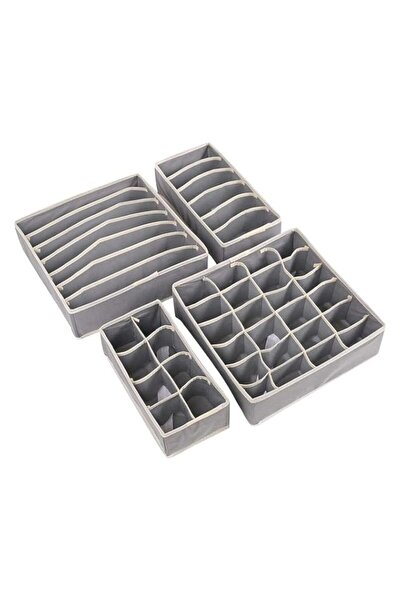 Generic مجموعة من 4 صناديق تخزين قابلة للطي باللون الرمادي لخزانة الملابس الد...