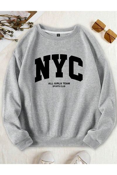 DEZZİİ Gray Nyc Printed Crew Neck Sweatshirt