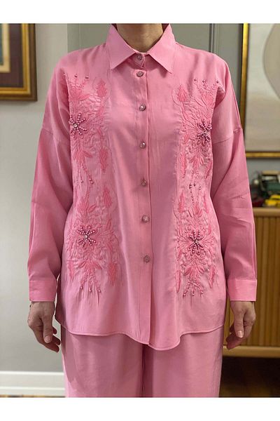Hatun Atila Summer Embroidered Double Suit 8811 Pink
