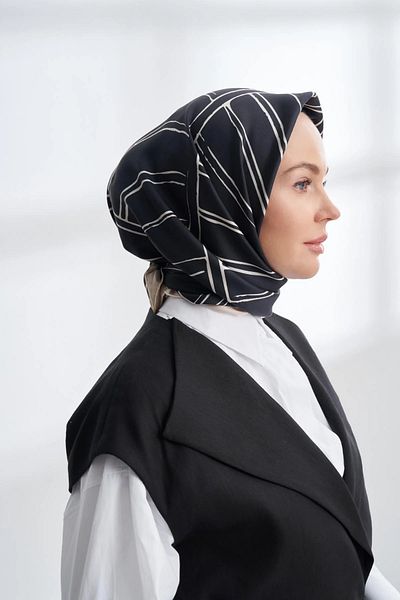 ARMANDA Black Navy Blue Twill Silk Scarf 4309