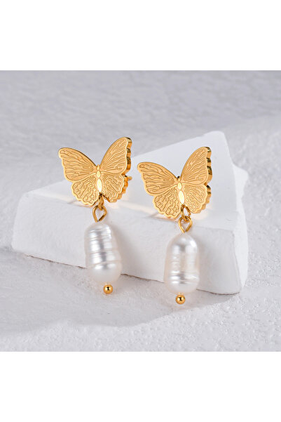 Eva Grace Cercei Daria, aurii, cu perle, în formă de fluture, din oțel inoxidabil - Colecția Universe of P