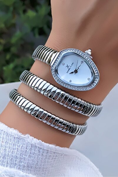 Daniel Klein Yeni Yılan Model Gümüş Renk Çelik Kordon Kadın Kol Saati Garantili 3 ATM Su Geçirmezlik DKY82C4