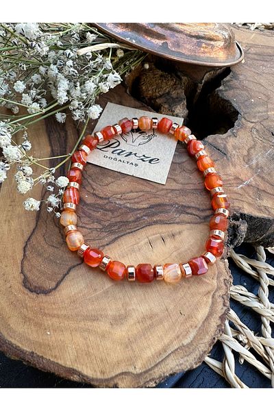 parze doğaltaş Orange Agate and Hematite Natural Stone Bracelet