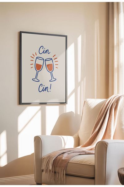 21mxm Unframed Kitchen Wall Art - Cin Cin - Wine Poster A3