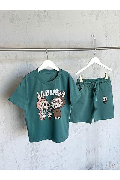 KAPROLLI Labubu Twin Unisex Girls Boyskids T-Shirt Shorts Set Printed Pattern Washable Bottom Top Set